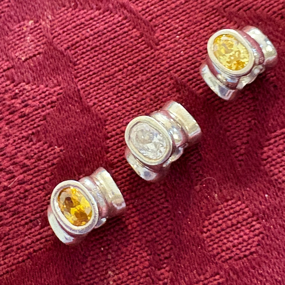 PANDORA BUNDLE OF 3 Stone OVAL LIGHTS BEADS - gold, clear & champagne-RETIRED - Picture 2 of 8